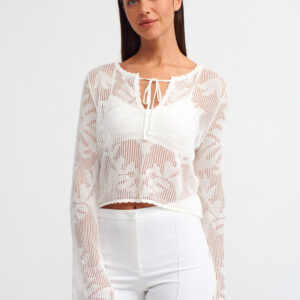 10556 Crew Neck Openwork Knitwear Sweater-Ecru